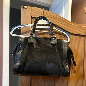 orYANY Black Leather Satchel with cowhide Gold Accents